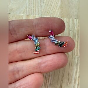 925 Sterling silver multi color baguette post earrings